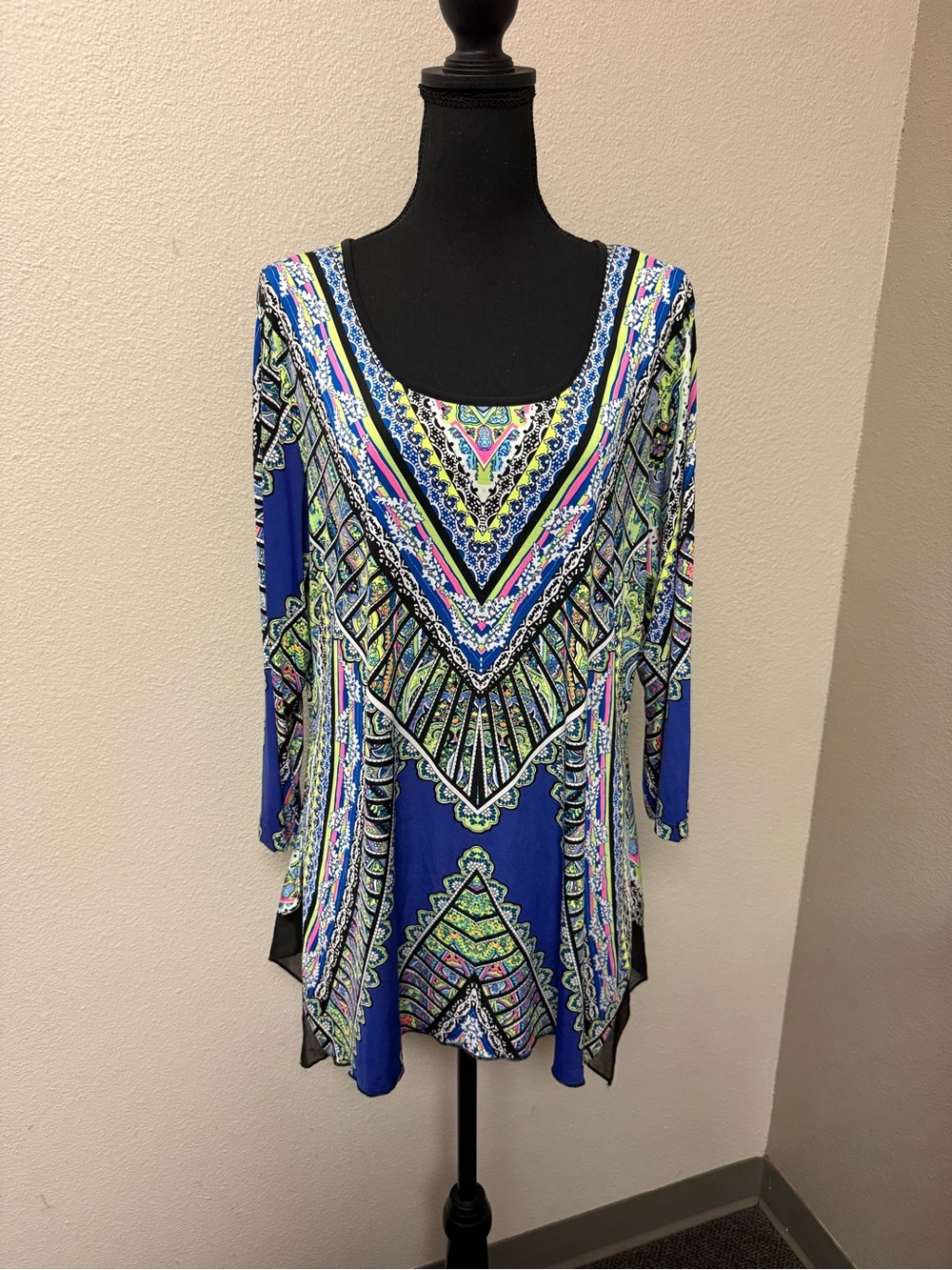 NYGARD Multicolor Boho Tunic Top Plus Large Handkerchief Hem Festival Chic - Picture 2 of 8